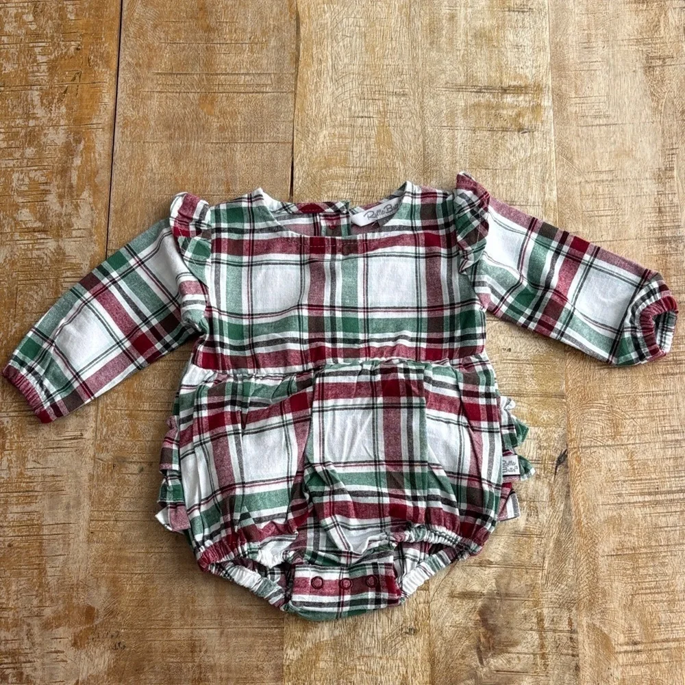 NWOT Ruffle Butts Girls Plaid Romper with Tights 0-3m